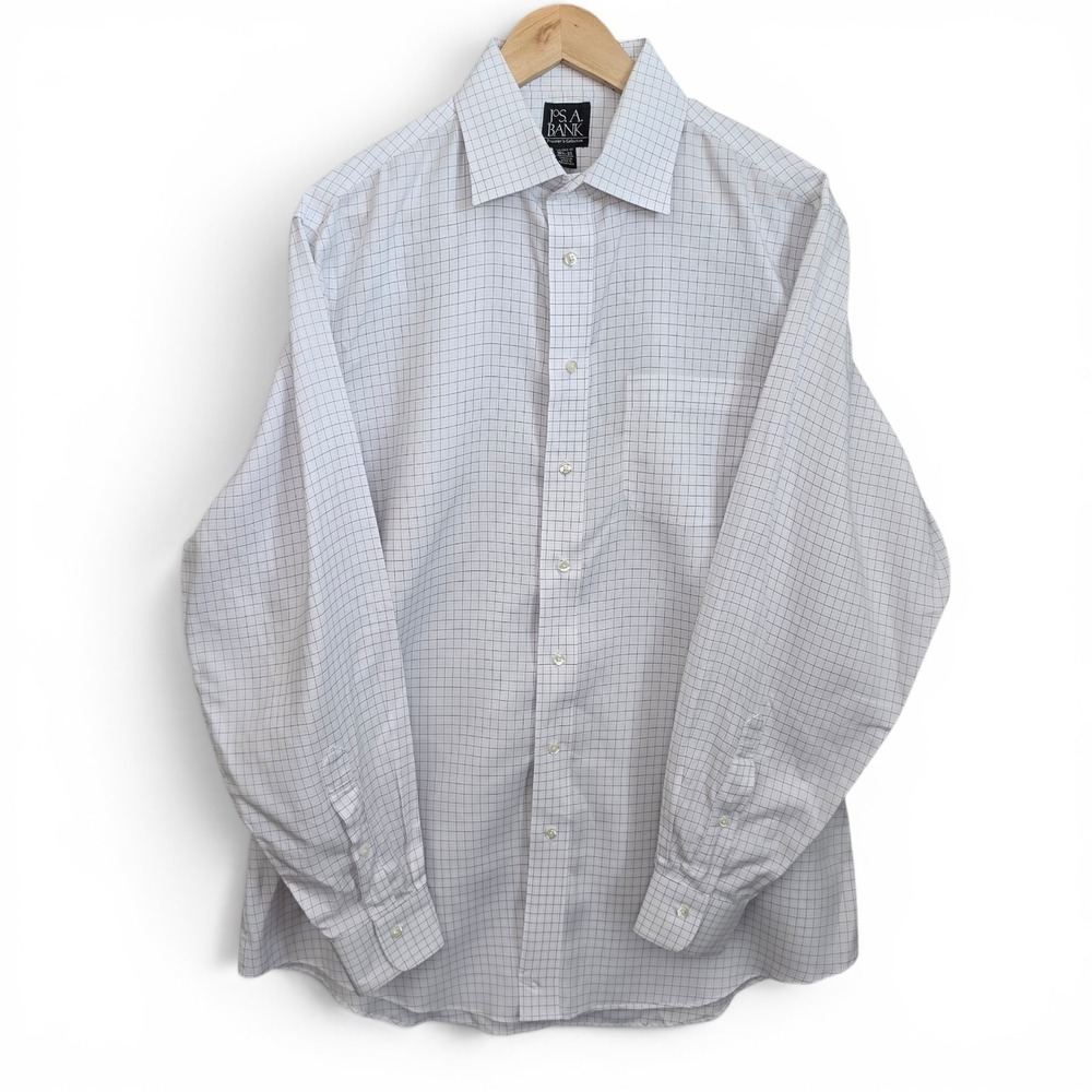 Jos A Bank Dress Shirt Mens 16.5 35 White Button Tailored Fit‎ Traveler Career